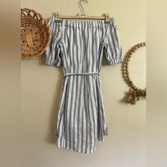 Michael Kors Striped Off the shoulder 100% Linen Dress Size Xs - Picture 4 of 11